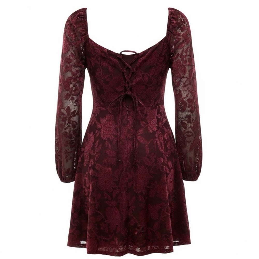 90s Burnout Velvet Corset Dress S Burgundy Lace-Up Y2K Whimsigoth Fairygrunge - Picture 7 of 13
